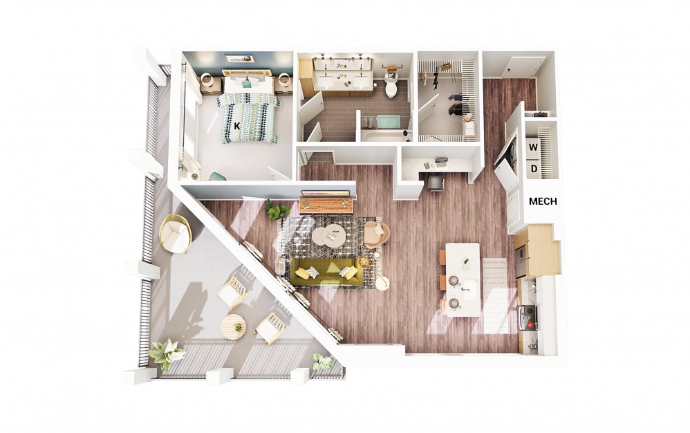 A2 - 1 bedroom floorplan layout with 1 bath and 977 square feet. (Scheme 1)