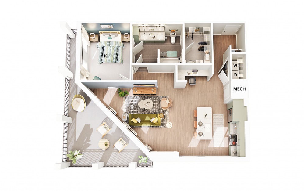 A2 - 1 bedroom floorplan layout with 1 bath and 977 square feet. (Scheme 2)