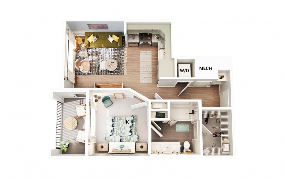 A4 - 1 bedroom floorplan layout with 1 bath and 613 square feet. (Scheme 2)