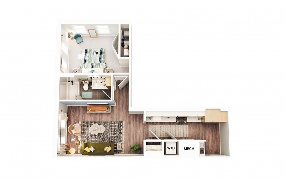 A5 - 1 bedroom floorplan layout with 1 bath and 709 square feet. (Scheme 1)