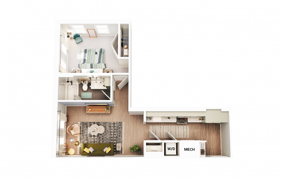 A5 - 1 bedroom floorplan layout with 1 bath and 709 square feet. (Scheme 2)
