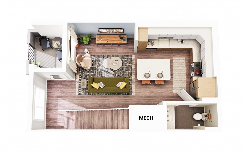 Townhouse A1 - 1 bedroom floorplan layout with 1.5 bath and 947 square feet. (Floor 1 - Scheme 1)