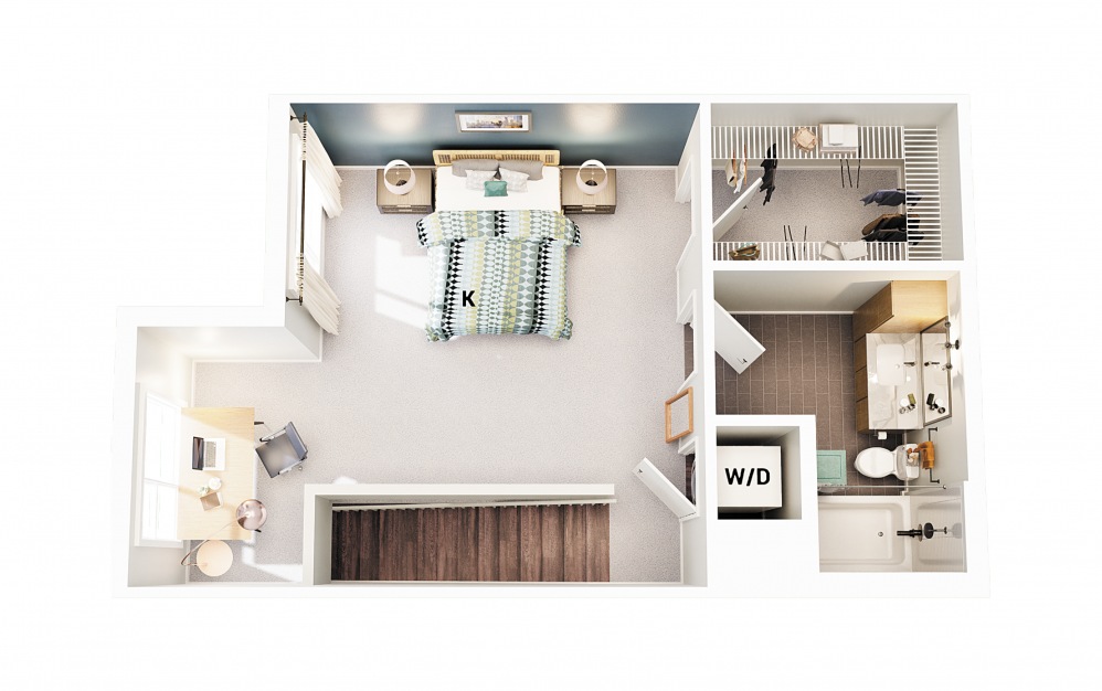Townhouse A1 - 1 bedroom floorplan layout with 1.5 bath and 947 square feet. (Floor 1 - Scheme 2)