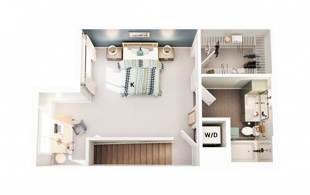 Townhouse A1 - 1 bedroom floorplan layout with 1.5 bath and 947 square feet. (Floor 2 - Scheme 2)