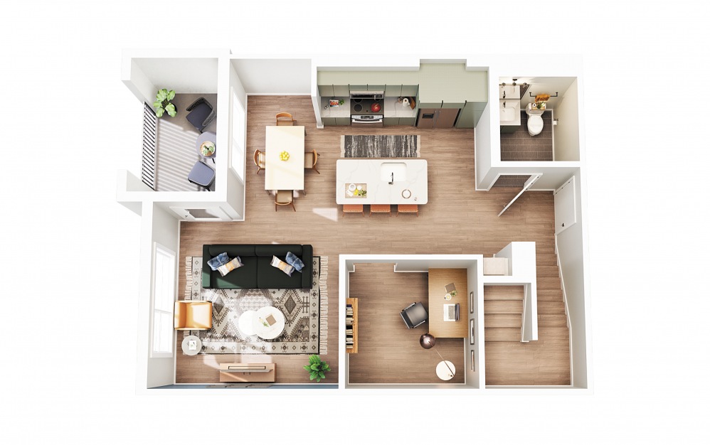 Townhouse B1 - 2 bedroom floorplan layout with 2.5 baths and 1236 square feet. (Floor 2 - Scheme 1)