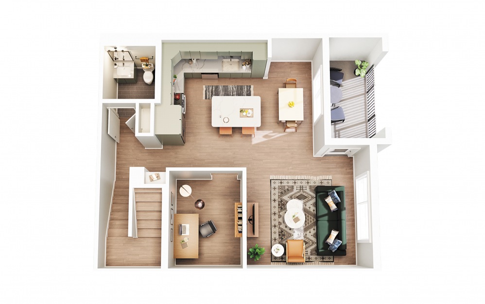 Townhouse B2 - 2 bedroom floorplan layout with 2.5 baths and 1368 square feet. (Floor 2 - Scheme 1)
